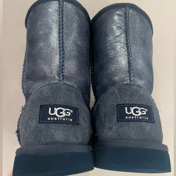 UGG Short Aquafleece Navy Blue Sparkle Boots Size 5 - Picture 2 of 6